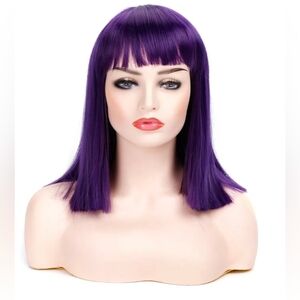 morvally Purple Wig with Bangs Head Resistant Cosplay Costume 14" NWOT